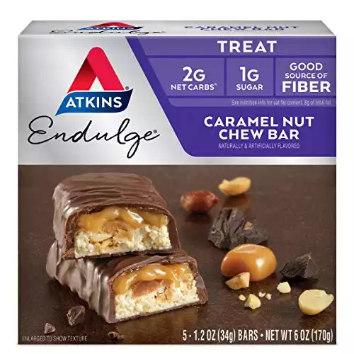 Atkins Endulge Caramel Nut Chew Bar, Dessert Favorite, 1g Sugar, Good Source of Fiber, 5 Count